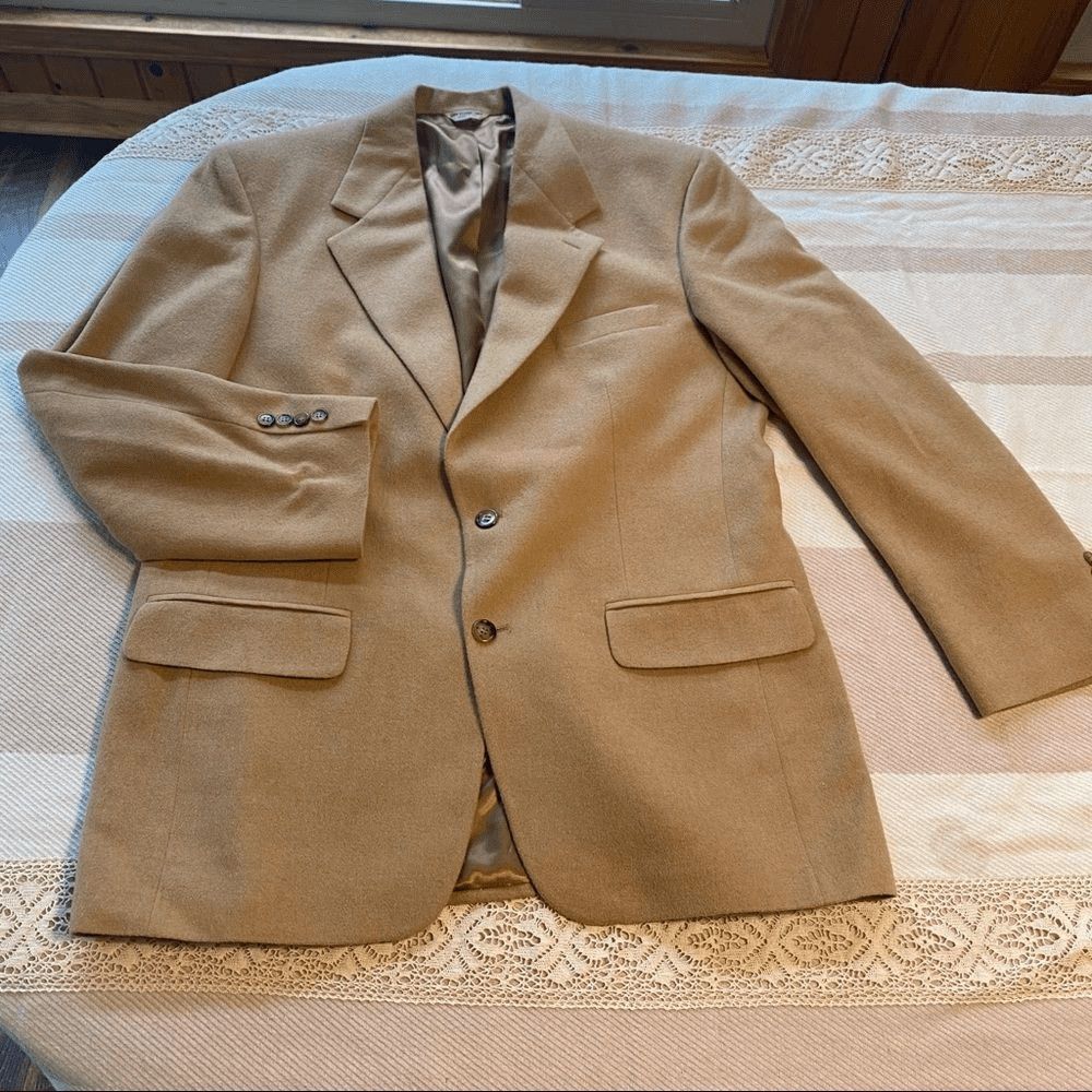 Redwood & Ross Mens 100% Camel Hair Blazer Sport Coat Tan 2 Button Luxury